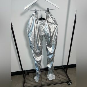 High hip silver parachute pants